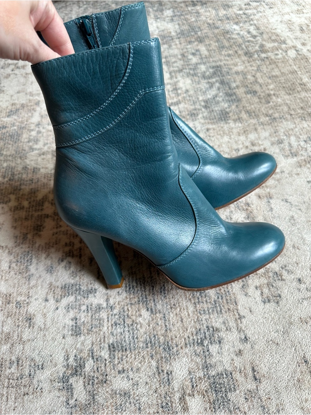 Marc Jacobs Peacock Teal Leather Ankle Boots Booties Heels Size‎ 10 - Picture 4 of 10